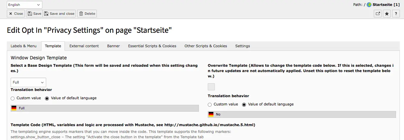 TYPO3 Cookie Consent Backend Module Tab Template Translation