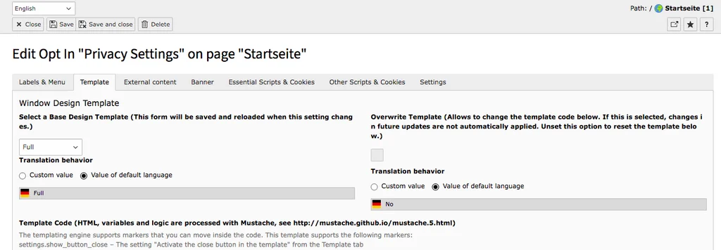 TYPO3 Cookie Consent Backend Module Tab Template Translation