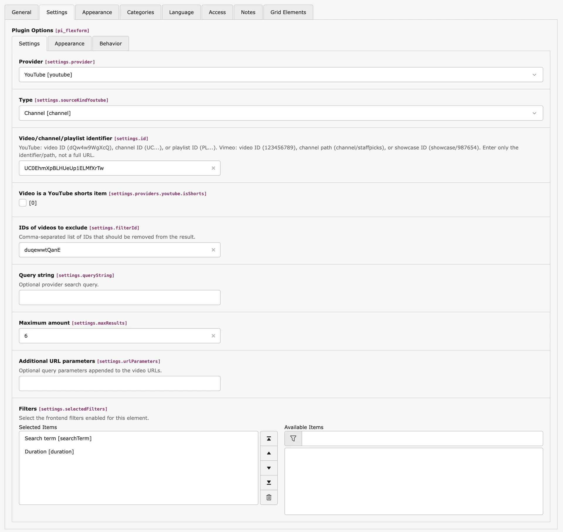 TYPO3 Video Content Element Backend Settings Tab (YouTube)