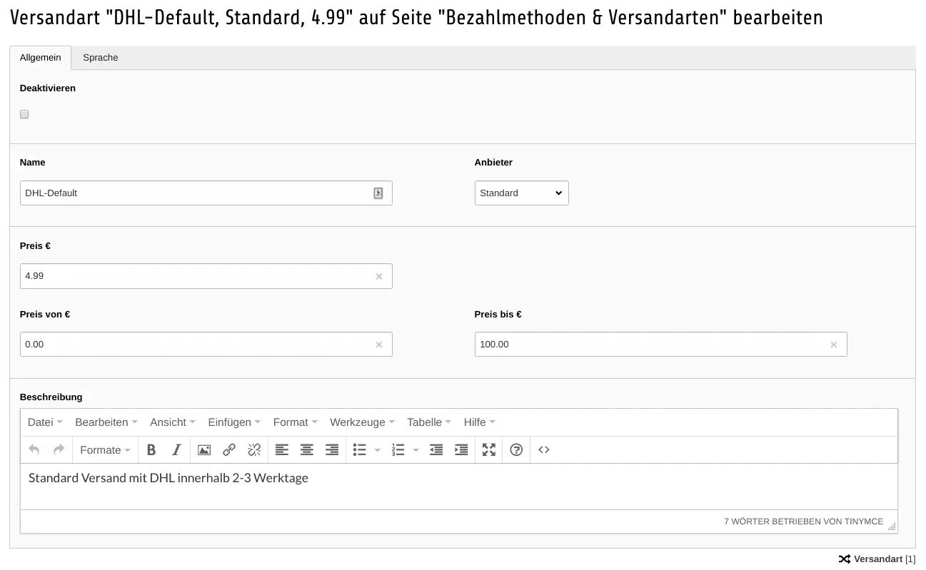 Shipping method Configuration
