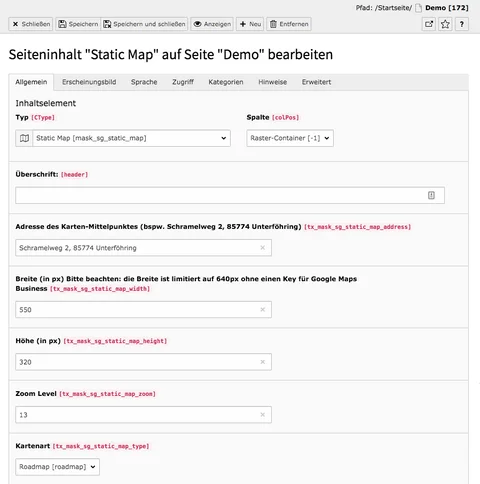 TYPO3 Mask Element Static Maps