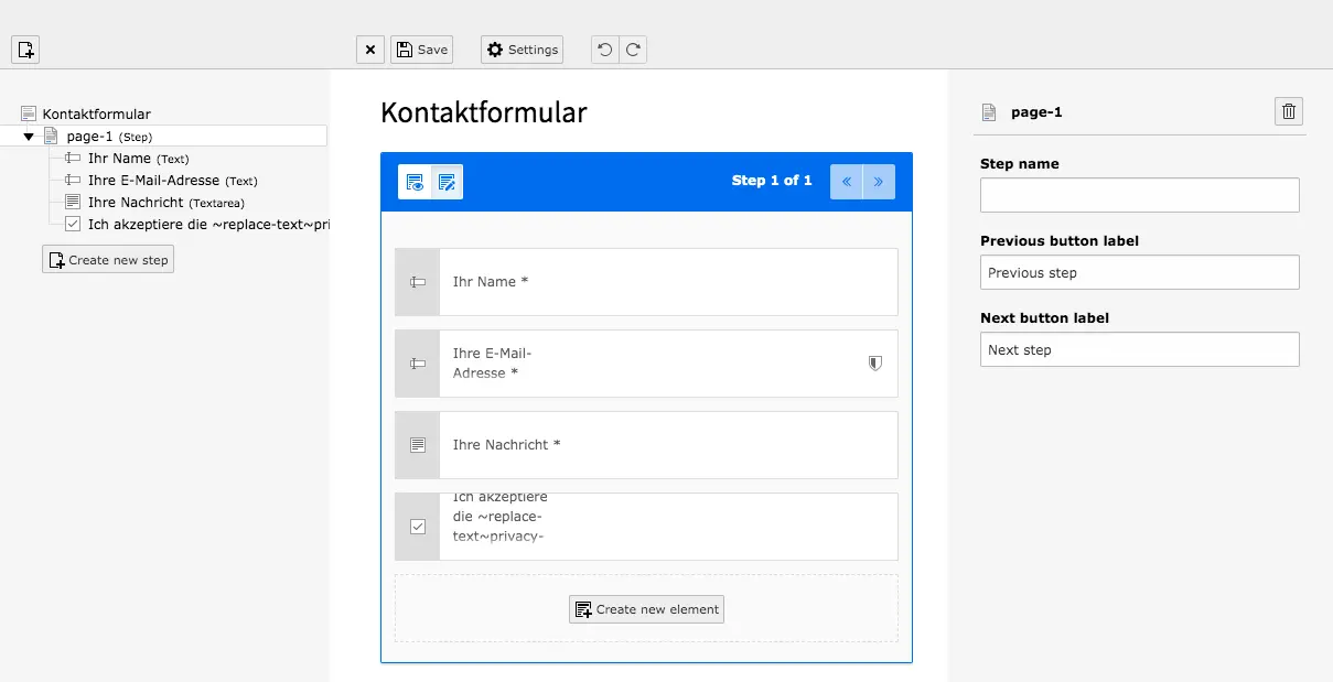 TYPO3 Module Forms Form Page Properties