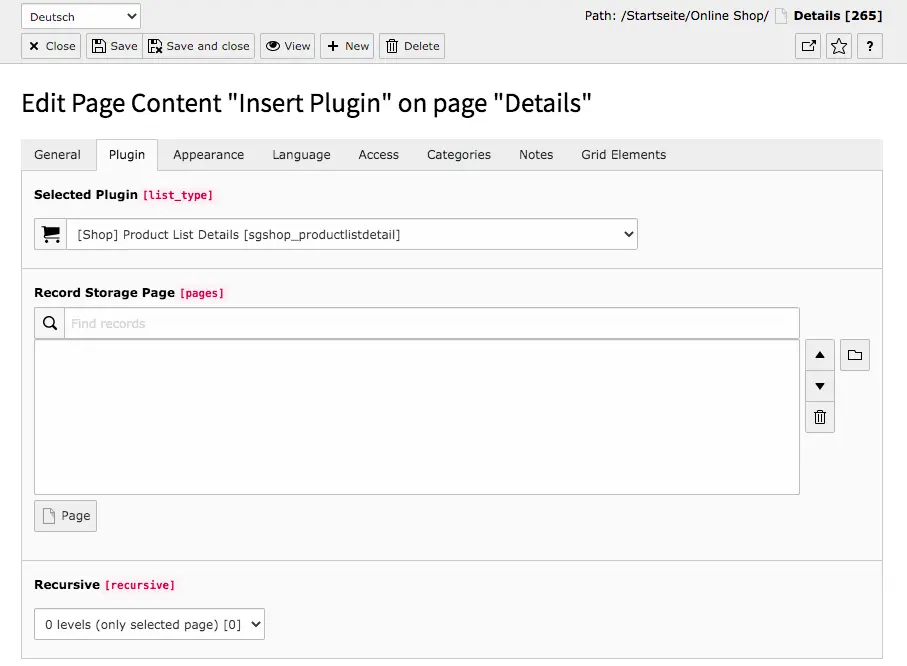 TYPO3 Content Element Shop Product List Single View Backend Tab Plugin