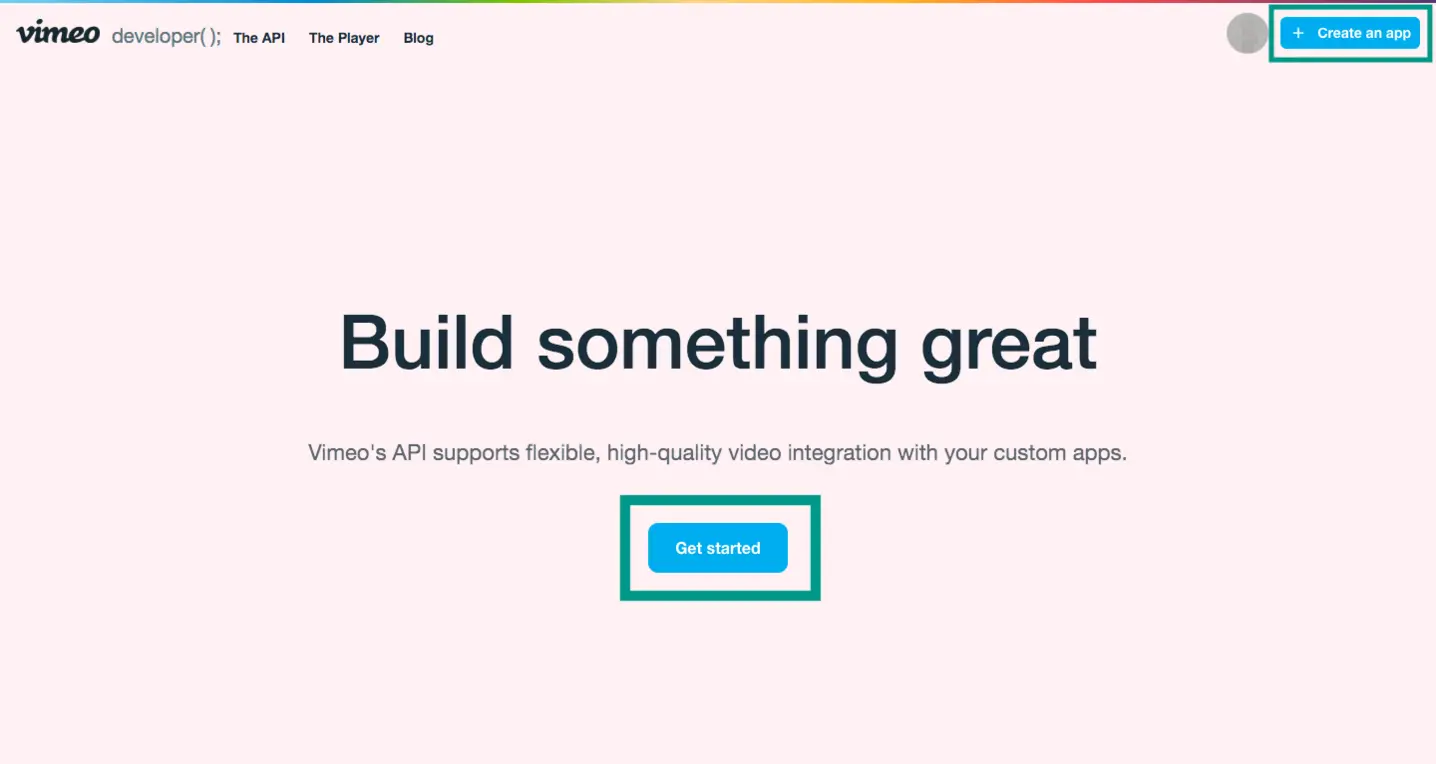 Vimeo Developer Page – Homepage