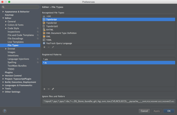 Einstellung Datei-Typ TypeScript in WebStorm
