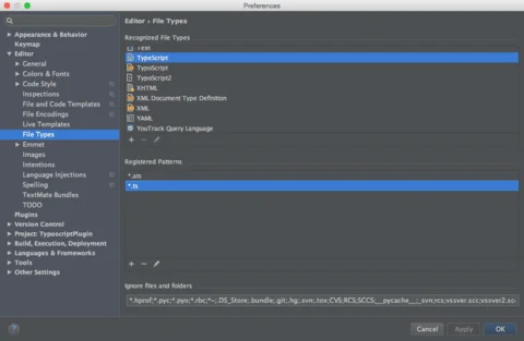 Setting file type TypeScript in WebStorm