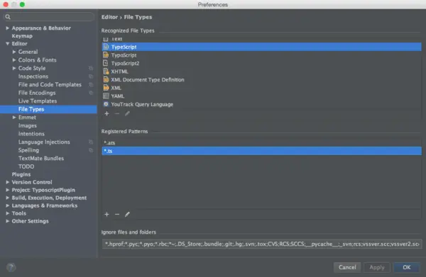 Einstellung Datei-Typ TypeScript in WebStorm