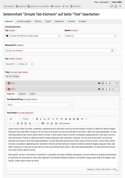 TYPO3 Mask Element Simple Tab Element