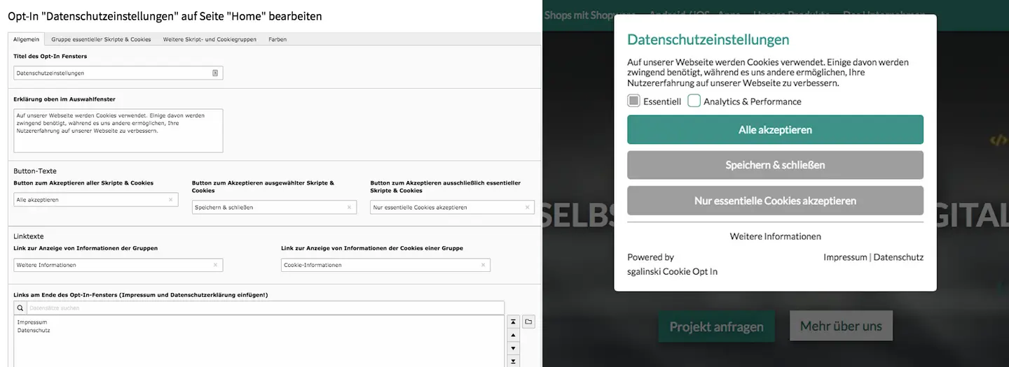 TYPO3 Cookie OptIn Backend Frontend