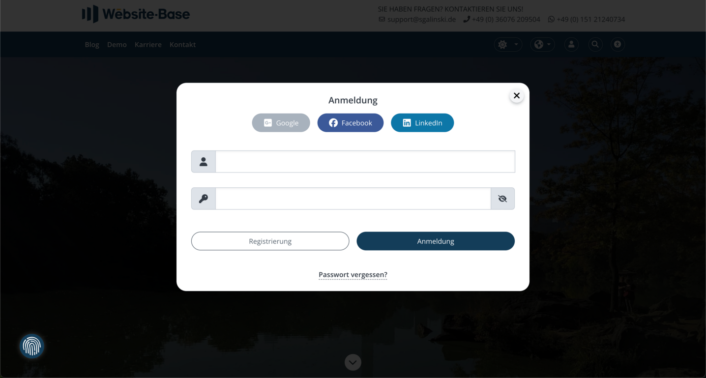 TYPO3 Account Inhaltselement Anmeldeformular Frontend