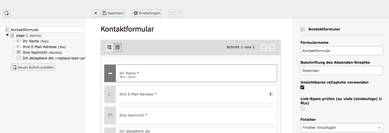 TYPO3 Modul Formulare Formular bearbeiten