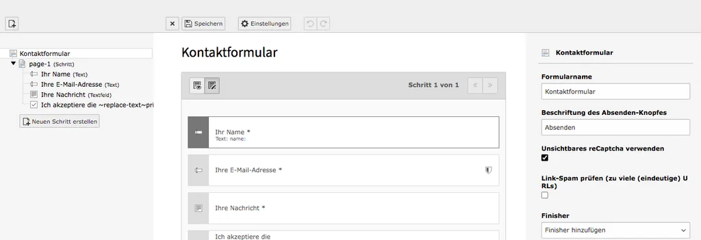 TYPO3 Modul Formulare Formular bearbeiten