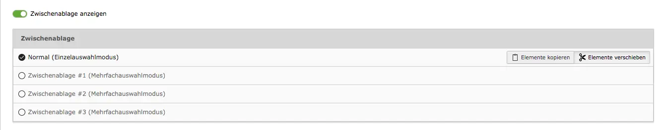 TYPO3 Modul Dateiliste Zwischenablage