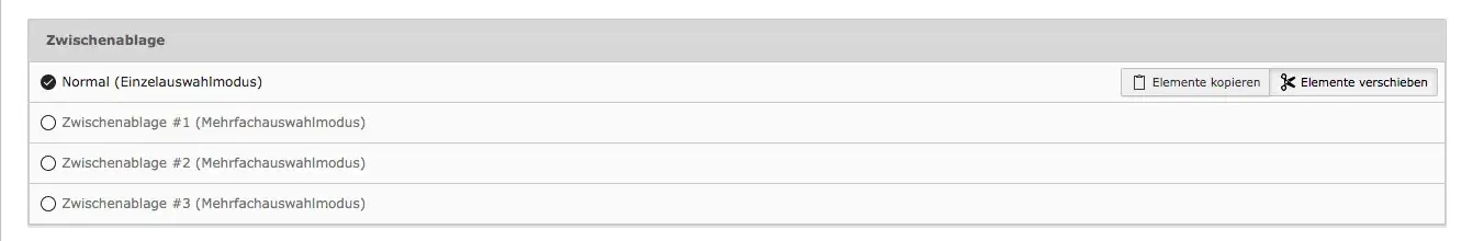 TYPO3 Modul Dateiliste Zwischenablage