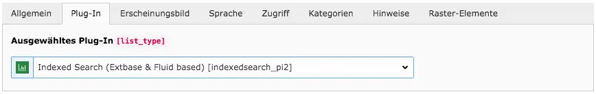 TYPO3 Inhaltselement Indexsuche Plugin Tab Plug-In