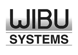 WIBU SYSTEMS logo in bold, metallic-style lettering on black background