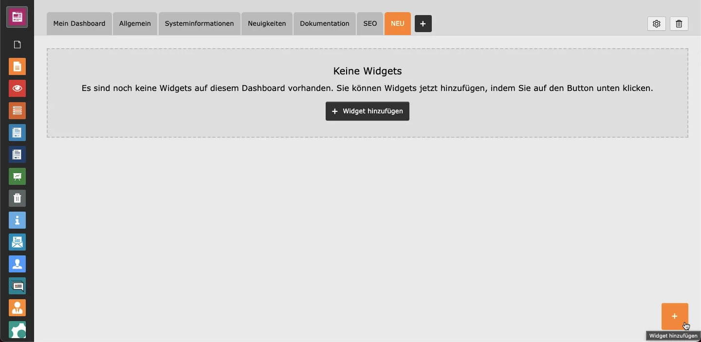 TYPO3 Backend Modul Dashboard weitere Widgets hinzufügen