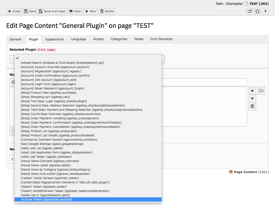 TYPO3 Content Element Plugins General Plugin Backend Tab Plugin