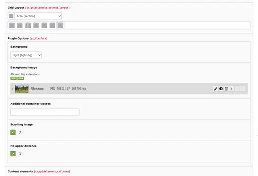 TYPO3 Content Element Grid Elements Area Backend Tab General Plugin Options