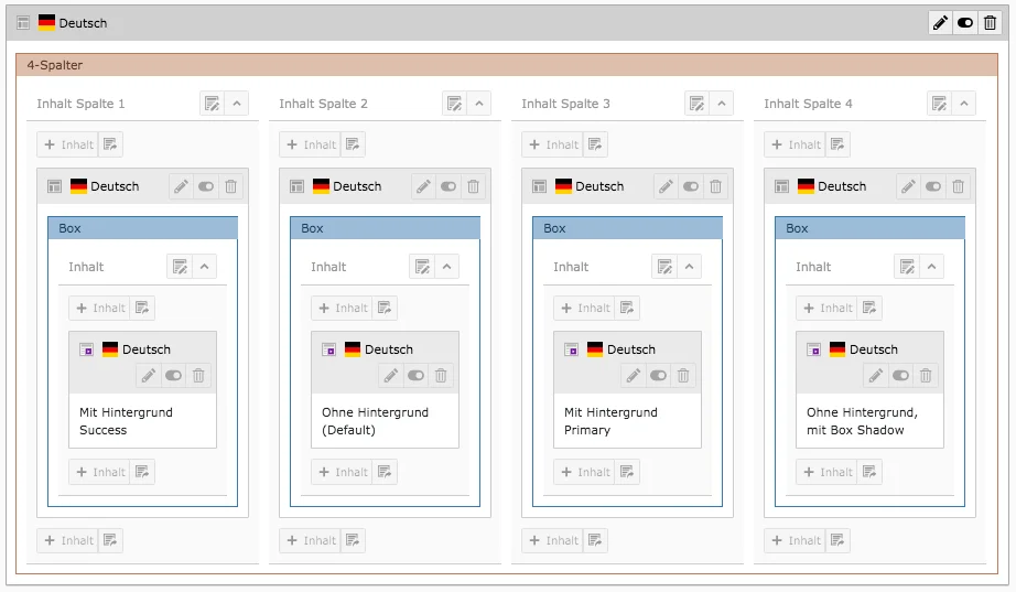 TYPO3 Inhaltselement Raster-Element Box Inhaltsbereich