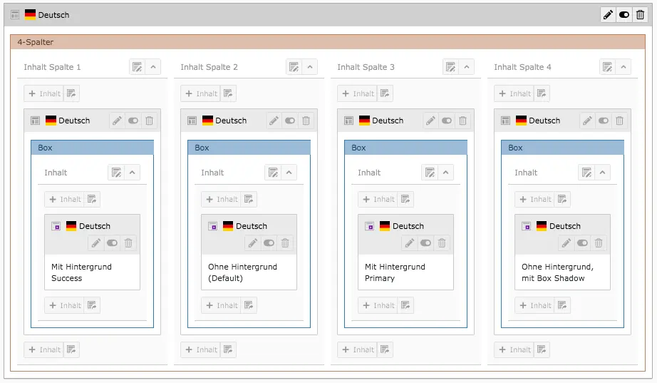 TYPO3 Inhaltselement Raster-Element Box Inhaltsbereich