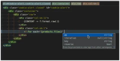 The fluid plug-in retrofits the missing IDE support for the Fluid template template