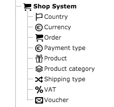 TYPO3 Module List Shop System Elements