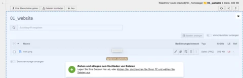 TYPO3 Dateiliste Datei per Drag-und-drop hinzufügen