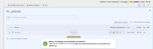 TYPO3 Dateiliste Datei per Drag-und-drop hinzufügen