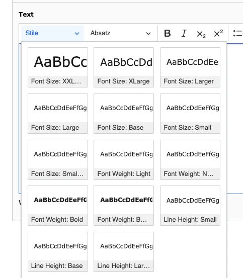 TYPO3 CKEditor Rich Text Editor Text-Stile Backend