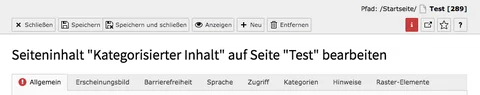 TYPO3 Inhaltselement Kategorisierter Inhalt Reiter Allgemein Hinweis