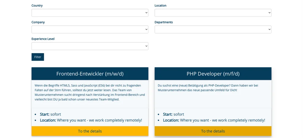 TYPO3 Content Element Plugins Job List Frontend