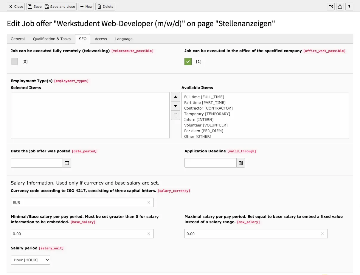 TYPO3 Module Job Offers Tab SEO