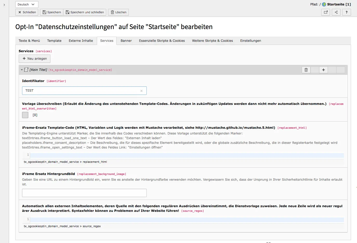 TYPO3 Cookie Optin Externe Inhalte Einstellungen