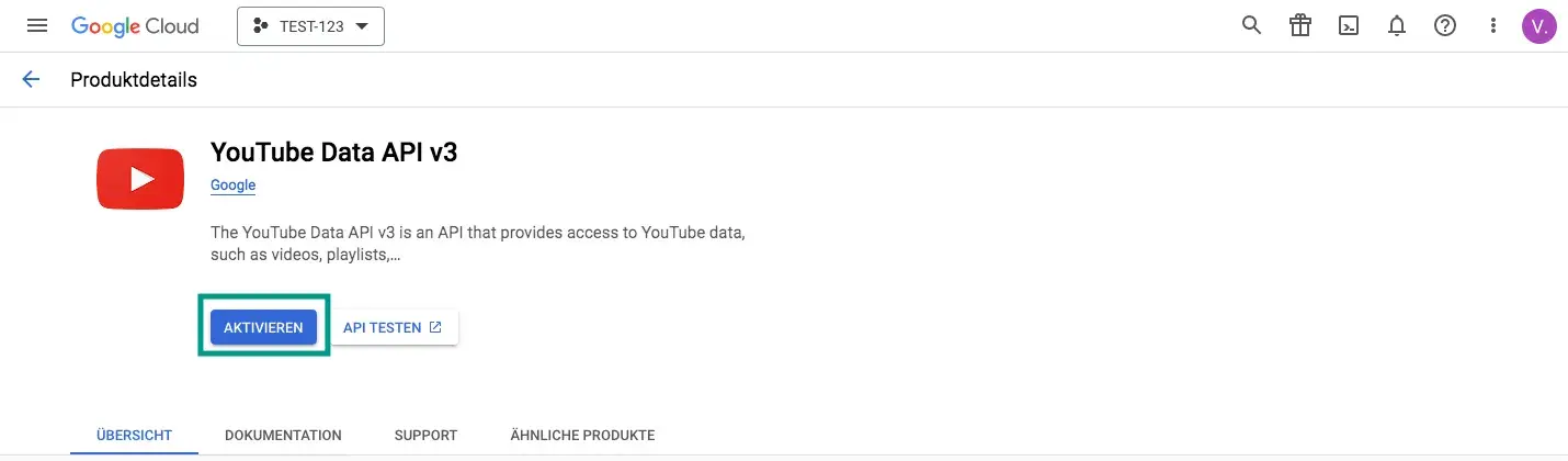 Google Cloud Console – Enable YouTube API