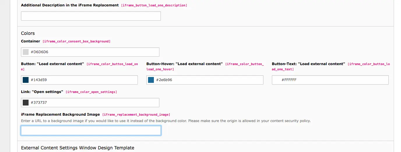 Cookie Consent TYPO3 External Content Colors & Background Image 