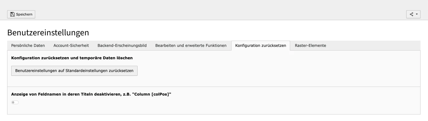 TYPO3 Benutzereinstellungen: Konfiguration zurücksetzen