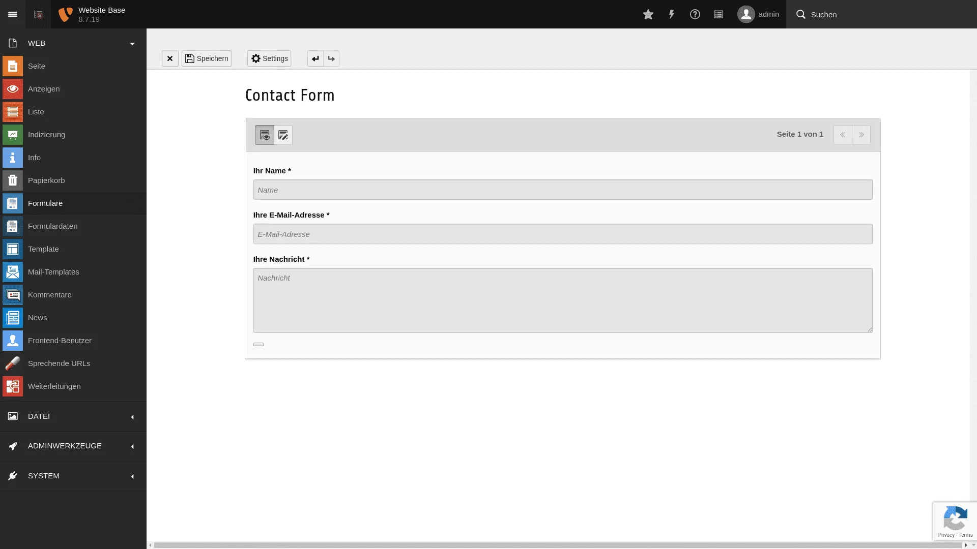 TYPO3 Formulare Backend Modul Kontaktformular