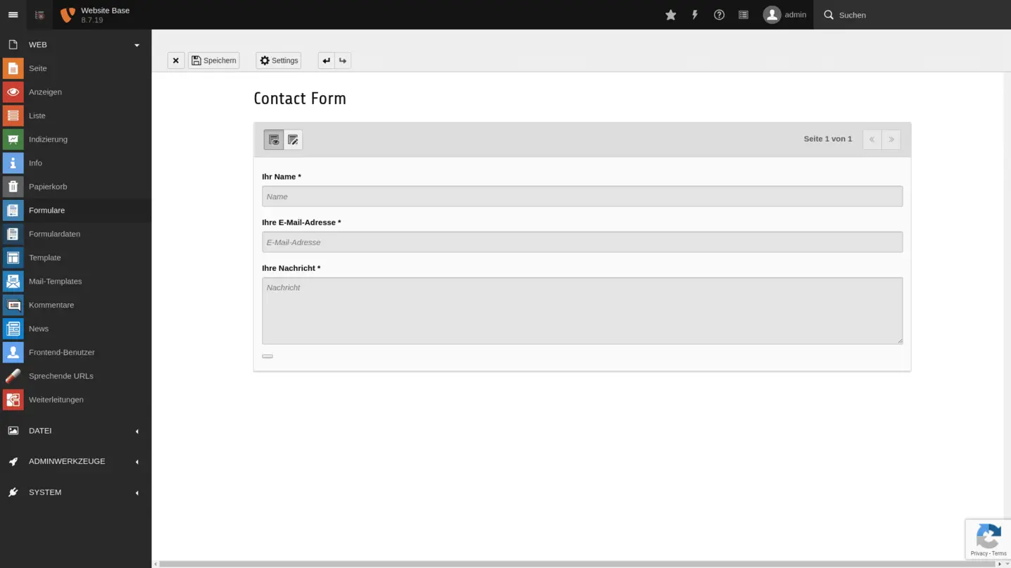TYPO3 Forms Backend Module Contact Form