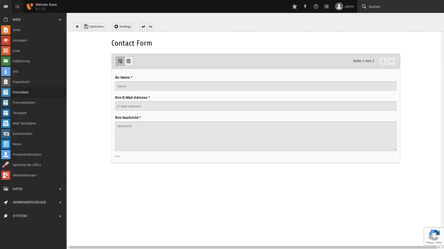TYPO3 Formulare Backend Modul Kontaktformular
