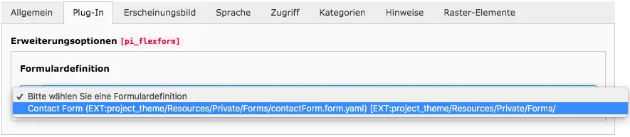 TYPO3 Inhaltselement Formular Registrierkarte Plug-In