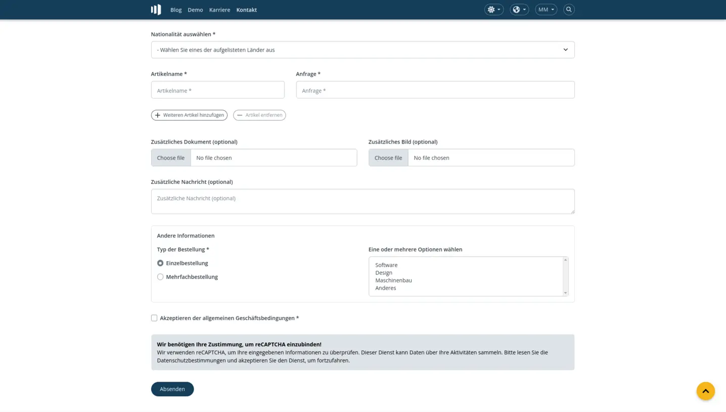 Komplexes Formular in der Website-Base