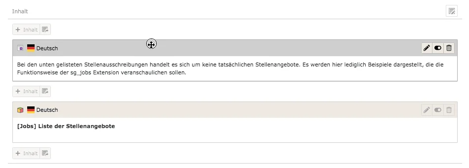 TYPO3 Backend Inhaltselement verschieben
