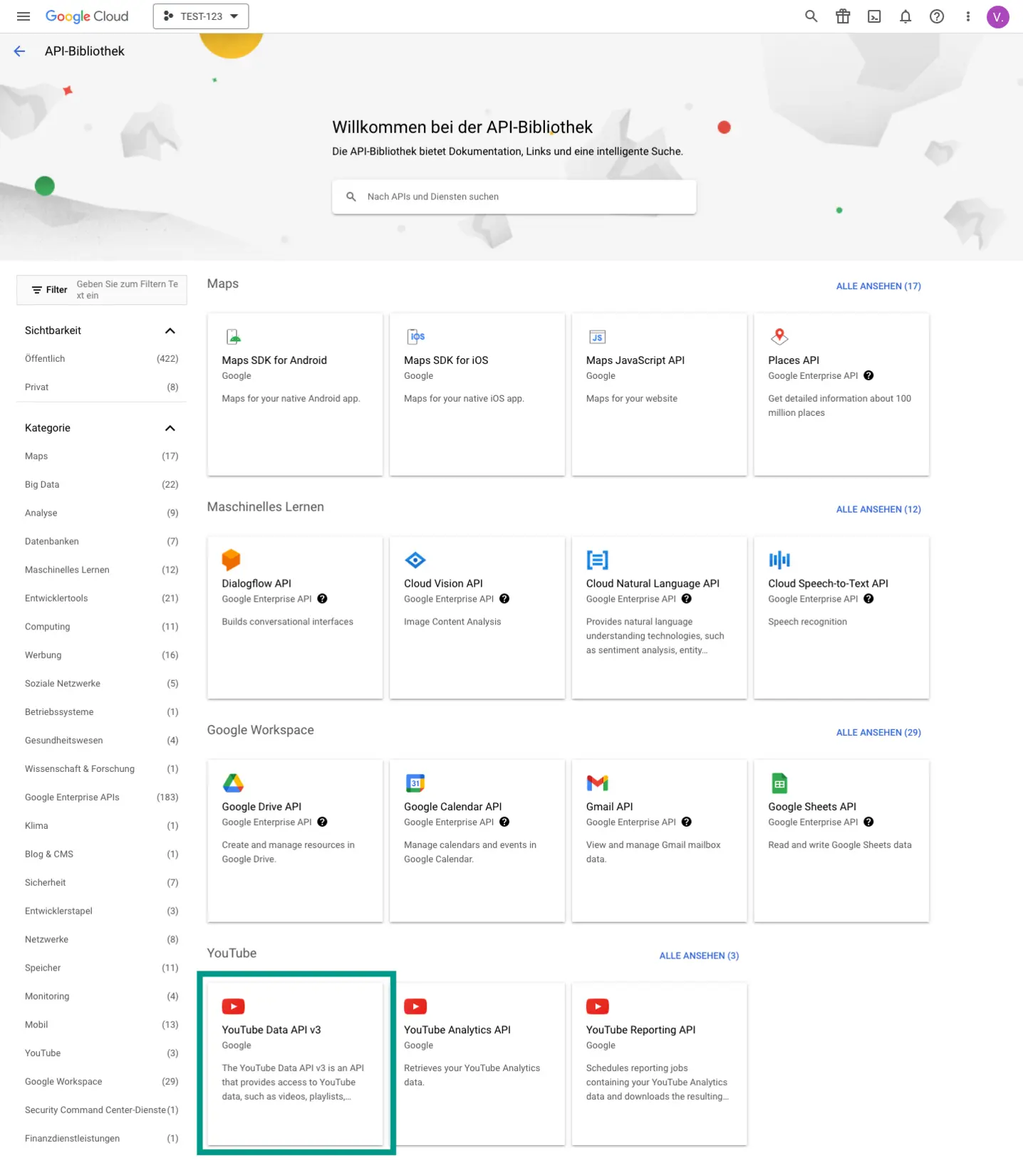 Google Cloud Console – API library