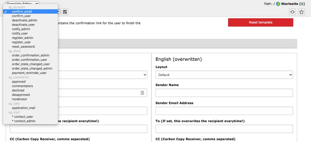 TYPO3 Module Mail Templates Available Templates