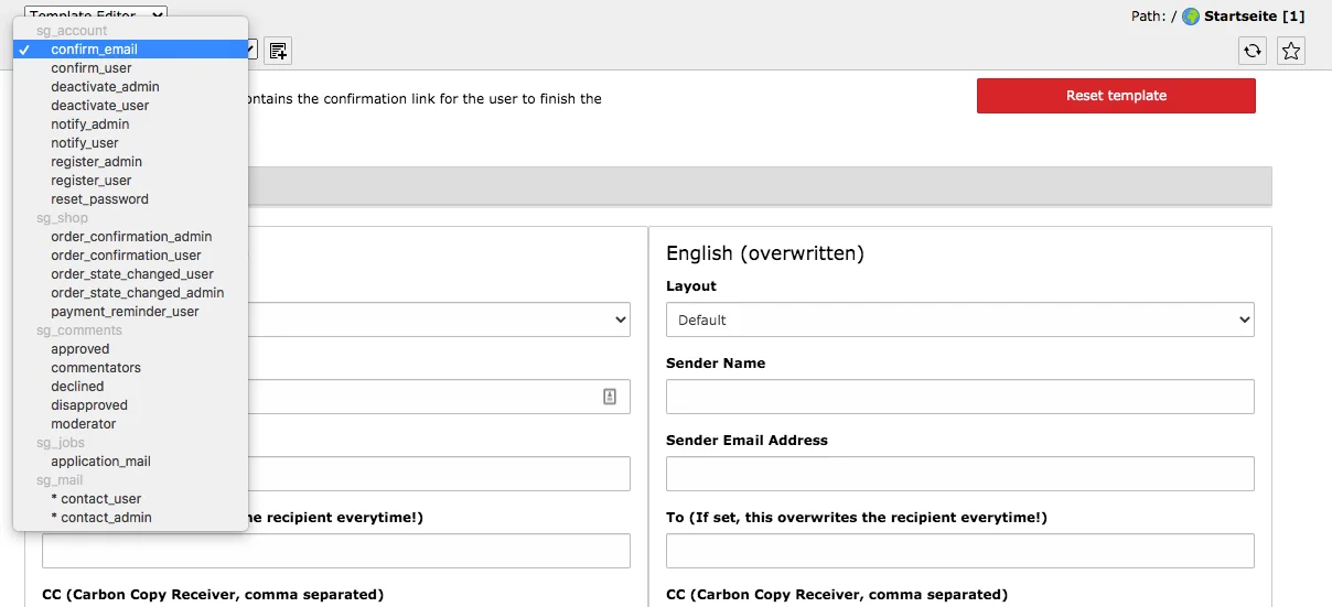 TYPO3 Module Mail Templates Available Templates