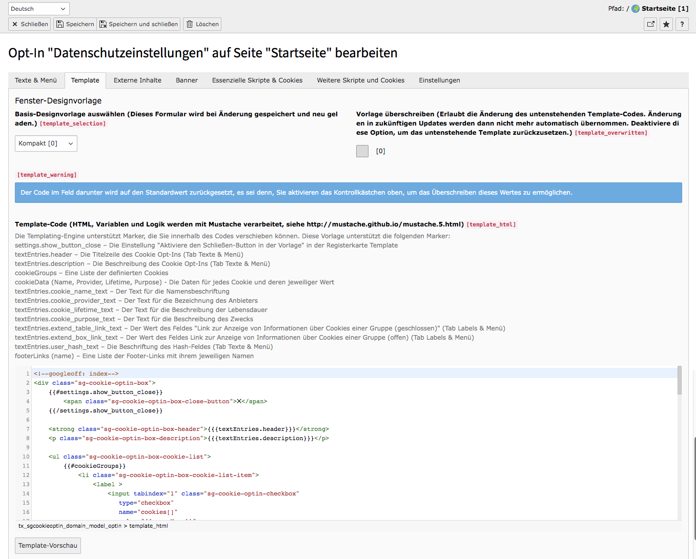 TYPO3 Cookie Consent Backend Reiter Template