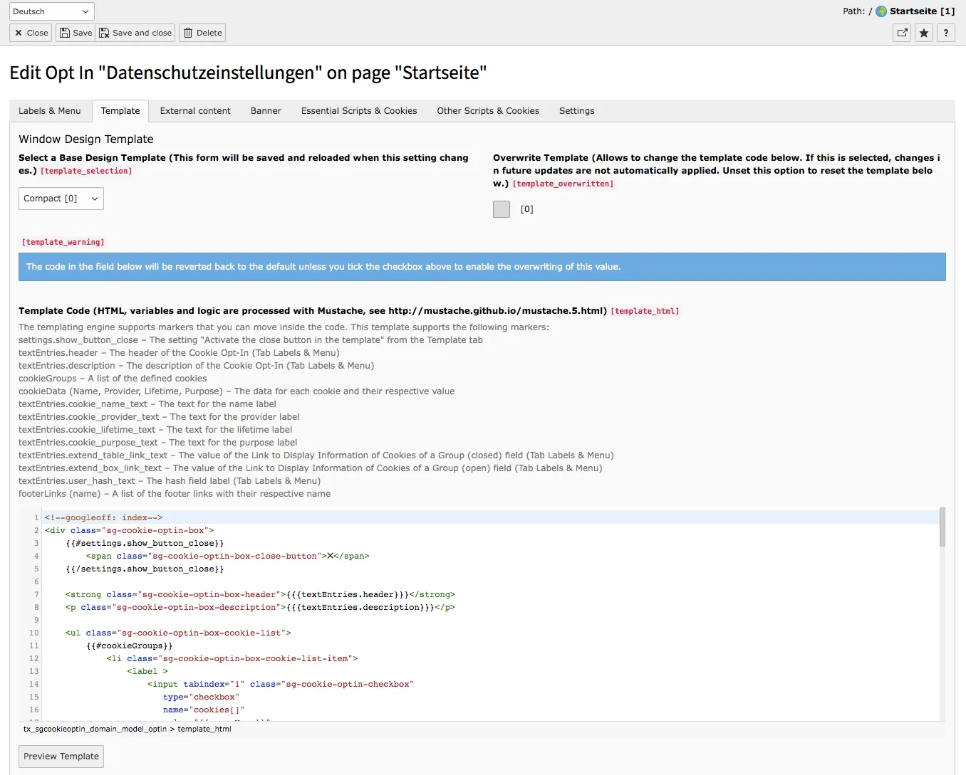 Cookie Consent TYPO3 Backend Tab Template