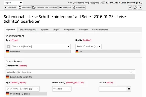 TYPO3 Inhaltselement übersetzen Inhaltseigenschaften Reiter Allgemein