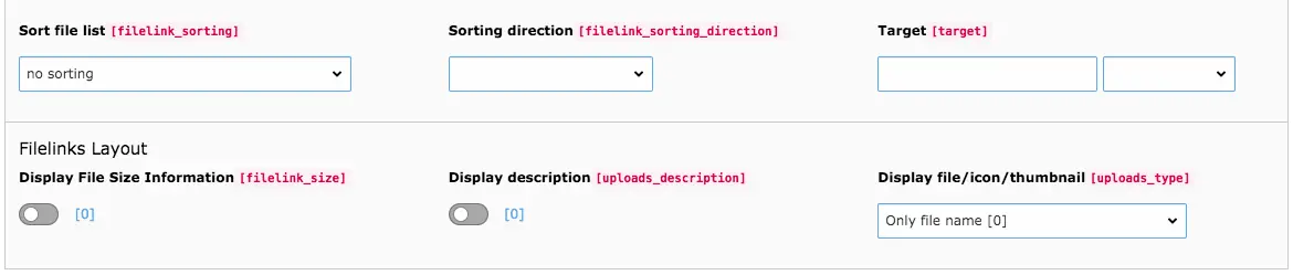 TYPO3 Content Element File Links Settings